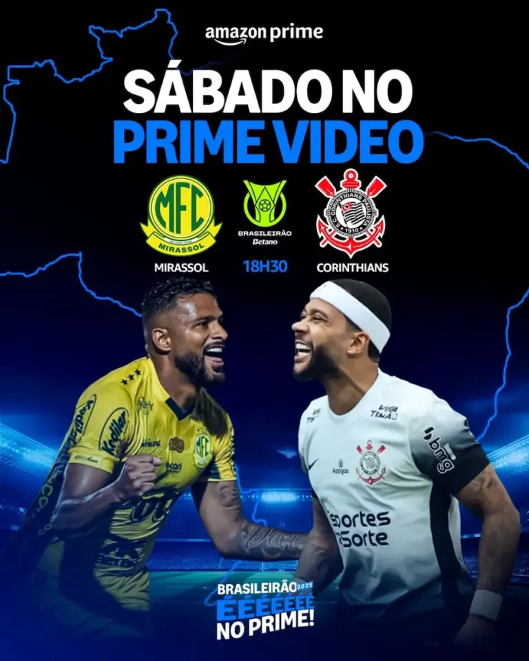 Prime Video exibe Mirassol x Corinthians pela 8ª rodada do Brasileirão