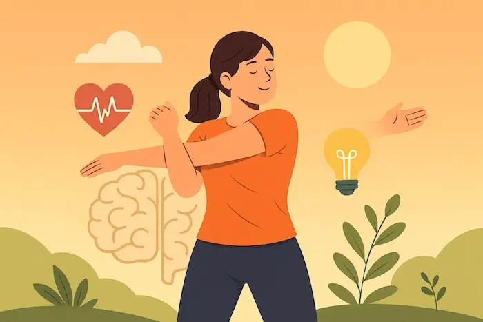 ilustração de mulher com saude mental em dia por causa dos exercicios fisicos
