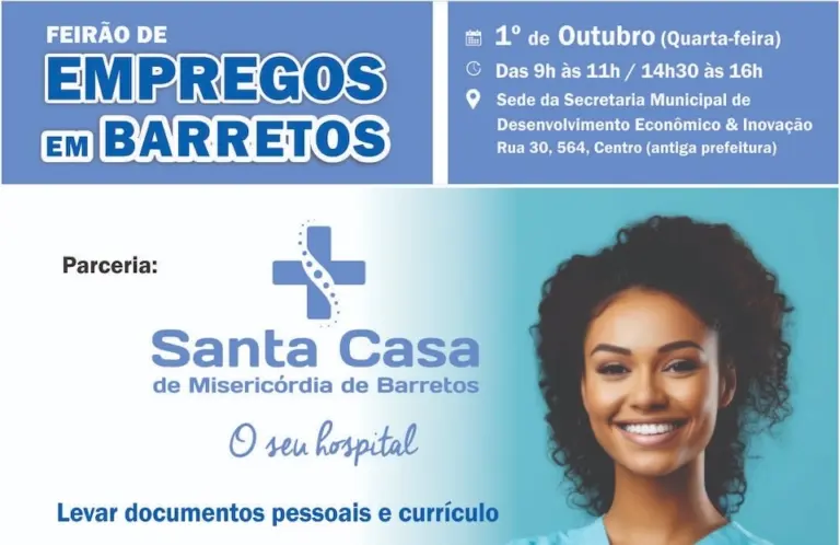 Feirão de Empregos em parceria com a Santa Casa oferece mais de 125 vagas no dia 1º