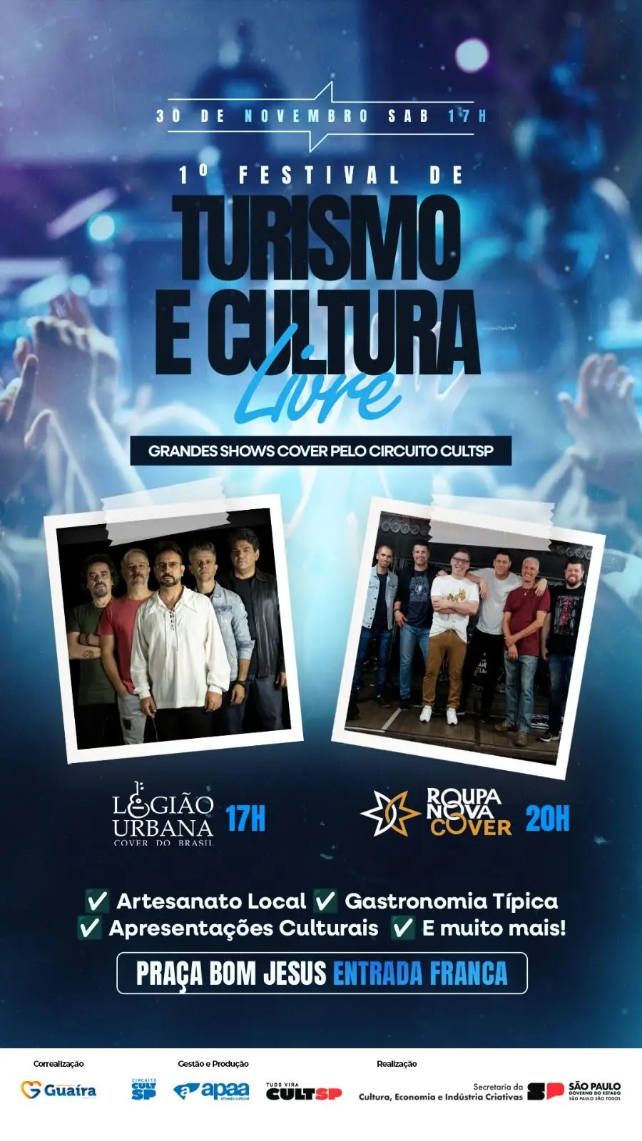 Guaíra lança 1º Festival de Turismo e Cultura Livre com shows cover de Roupa Nova e Legião Urbana