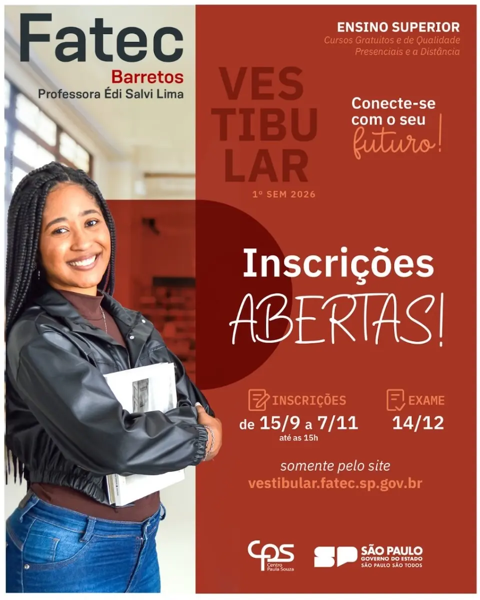 Inscrições para Vestibular 2026 da Fatec Barretos continuam abertas
