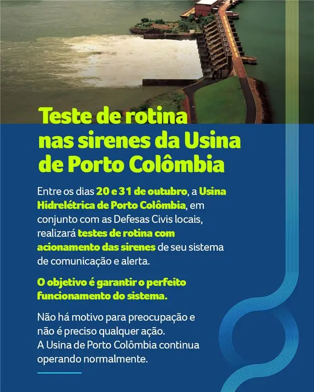 Teste: sirenes da Usina de Porto Colômbia tocam em Guaíra com acompanhamento da GCM