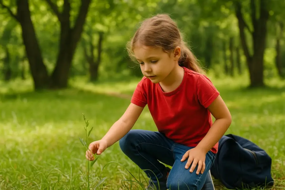 criança brincando ao ar livre em meio à natureza