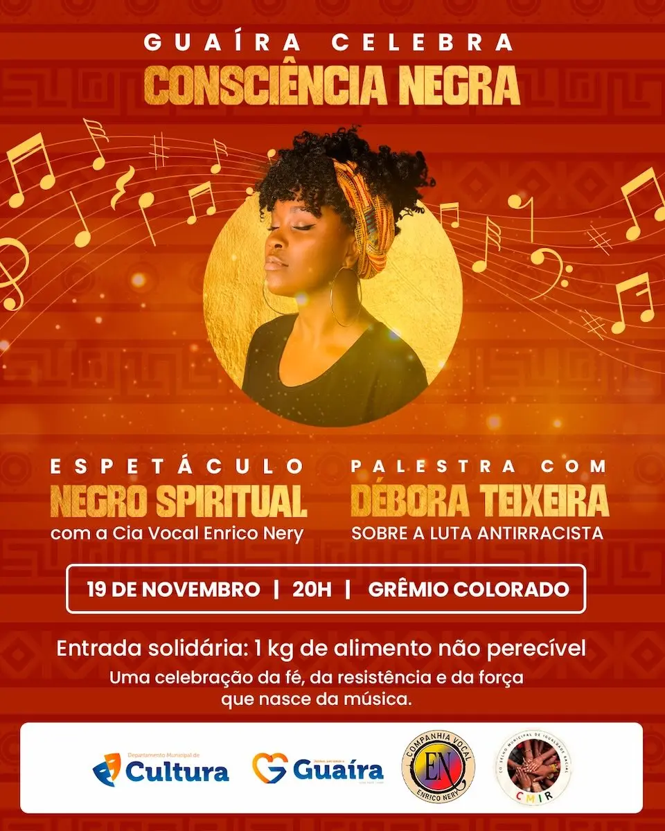 A palestra da professora e ativista Débora Teixeira sobre a luta antirracista foi remanejada para ocorrer antes do “Negro Spirituals” da Cia de Coral Enrico Nery