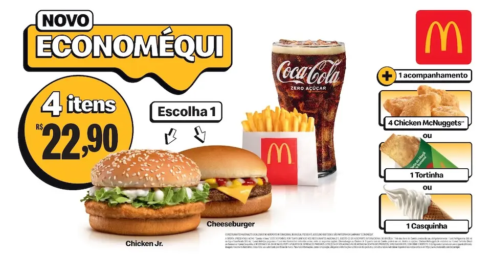 4 itens do Méqui por R$22,90 para os paulistas aproveitarem: Cheeseburger e Chicken McNuggets são os queridinhos
