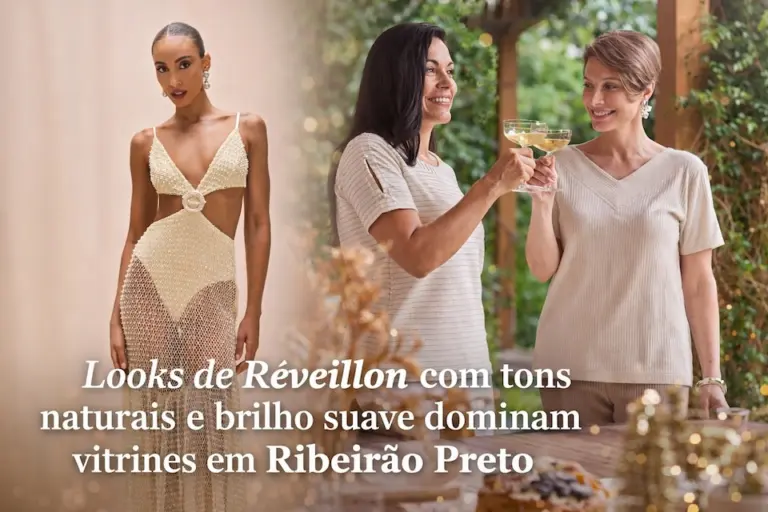 Tons naturais, brilho suave e leveza definem looks de Réveillon