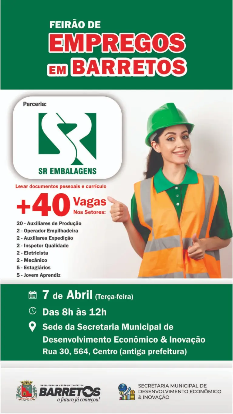 Feirão de Empregos oferece 40 vagas e empregos em 7 de abril
