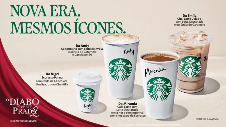Starbucks lança bebidas inspiradas nos personagens de O Diabo Veste Prada 2 como parte de nova campanha global