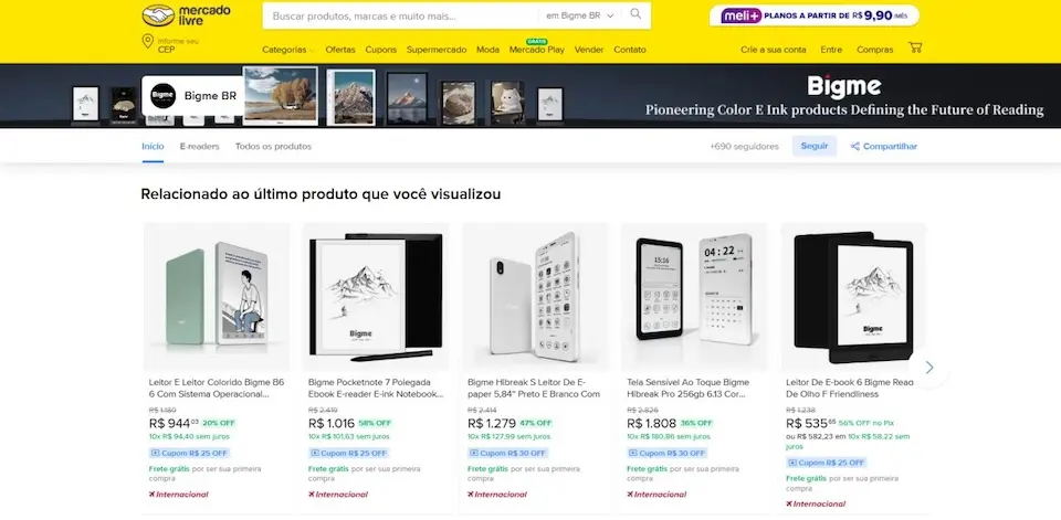 A Bigme entra oficialmente no mercado brasileiro: liderança em vendas na loja oficial do Mercado Livre e posicionamento preciso no segmento de dispositivos inteligentes com proteção ocular