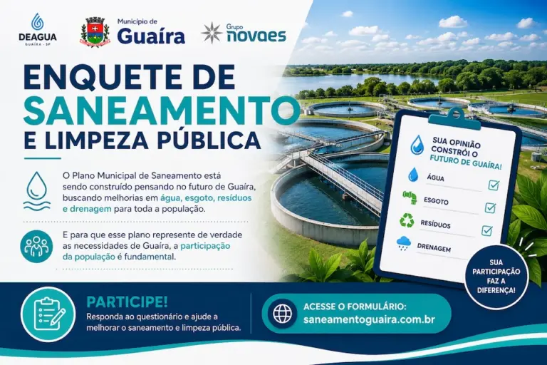 Prefeitura de Guaíra convida população para participar de enquete sobre saneamento e limpeza pública