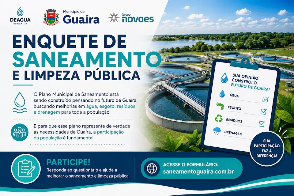 Prefeitura de Guaíra convida população para participar de enquete sobre saneamento e limpeza pública
