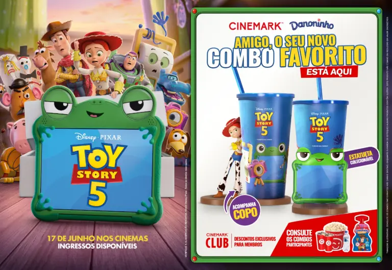 Cinemark abre a pré-venda dos combos colecionáveis de “Toy Story 5” em parceria inédita com Danoninho