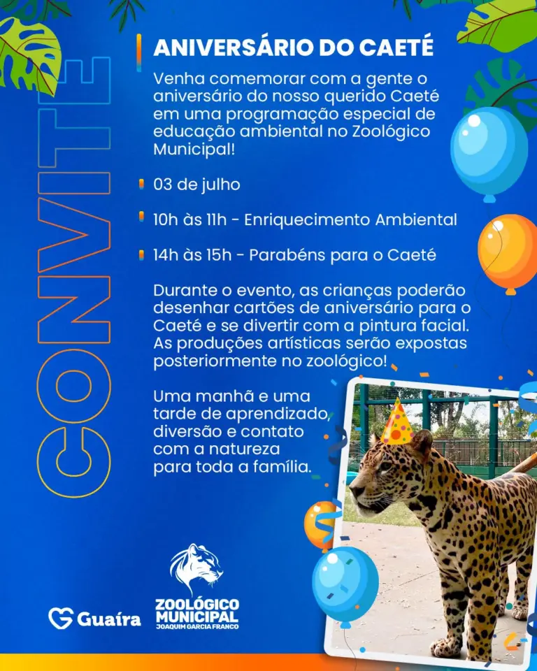 Zoo de Guaíra celebra aniversário do Caeté e prepara programação especial de férias para as crianças