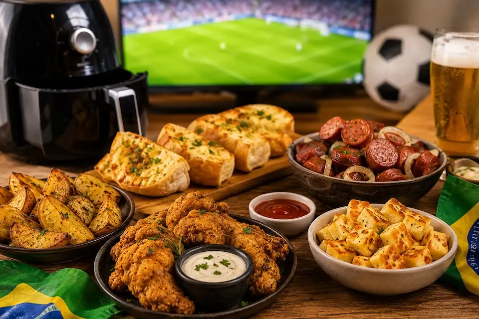 Petiscos preparados na air fryer para assistir aos jogos das semifinais da Copa do Mundo 2026