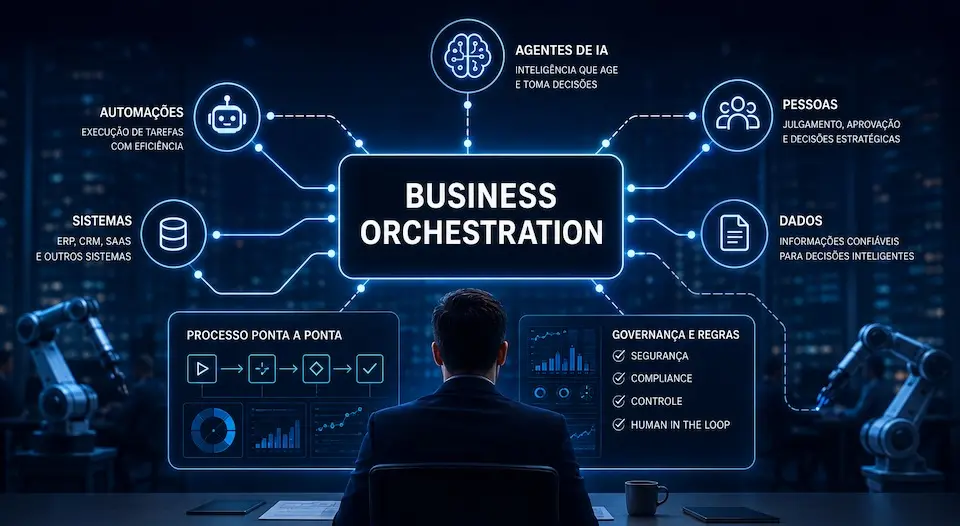Business Orchestration integra agentes de IA, sistemas, automações e pessoas
