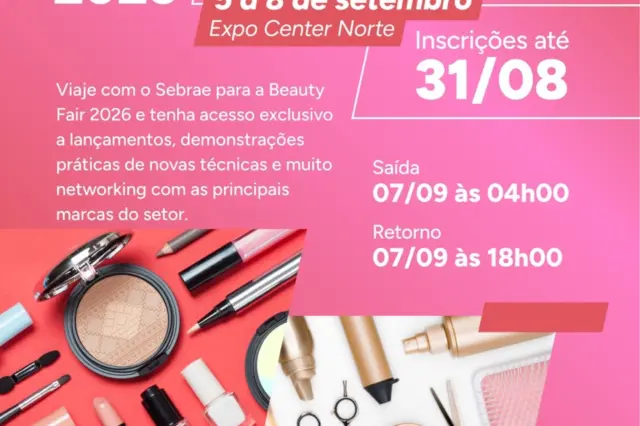 Cartaz da missão empresarial de Guaíra e Ipuã para a Beauty Fair 2026