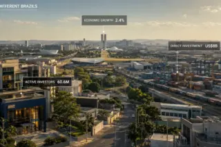 Vista de Brasília com indicadores de crescimento econômico, investimento direto e número de investidores