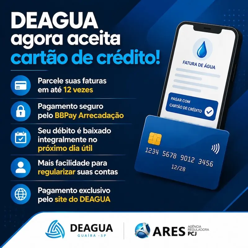 DEAGUA e Banco do Brasil firmam parceria para facilitar o parcelamento de dívidas pelo cartão de crédito