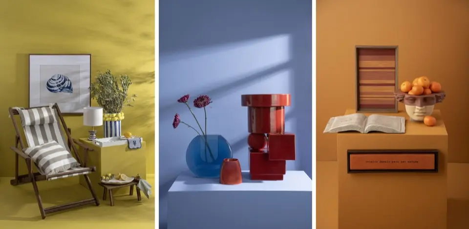 Composições coloridas apresentadas como tendências de decoração na ABUP SHOW