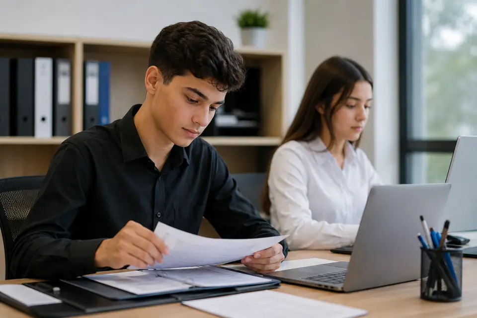 jovem aprendiz em emprego novo