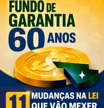 Capa do e-book com o título 'Fundo de Garantia 60 anos', moeda dourada ilustrada e texto '11 mudanças na lei que vão mexer no seu bolso'