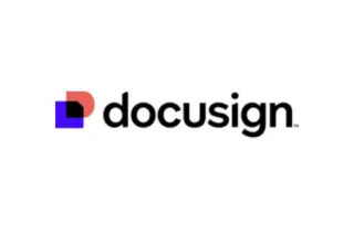 logotipo da Docusign com símbolo geométrico colorido à esquerda e texto 'docusign' em preto