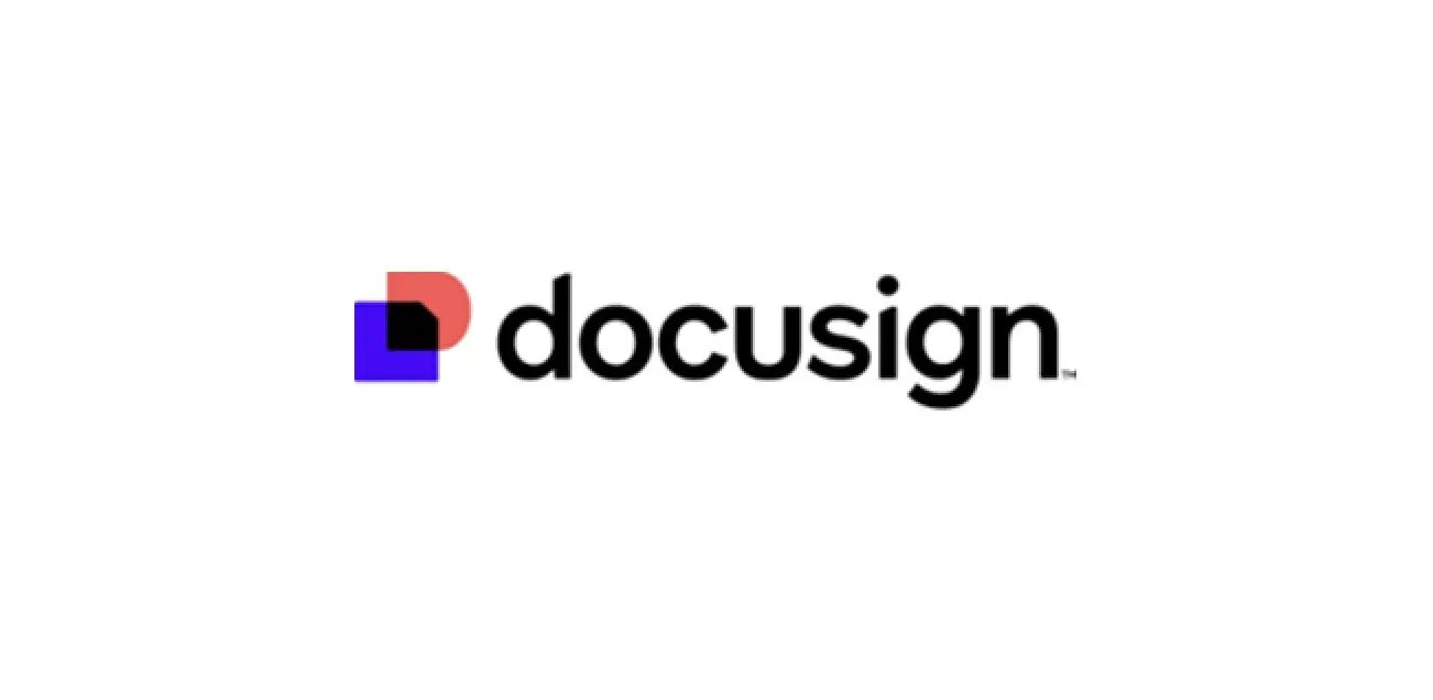 logotipo da Docusign com símbolo geométrico colorido à esquerda e texto 'docusign' em preto